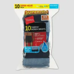 Hanes Men's ComfortSoft Waistband Moisture-Wicking Cotton Boxer Briefs 10pk - Assorted Blue