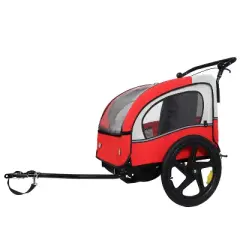 2-in-1 Double 2 Seat with 5-point safety harnesses Bicycle Bike Trailer Jogger Stroller for Kids Children Foldable Collapsible w/Pivot Front Wheel