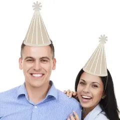 Big Dot of Happiness Tan Stripes - Cone Happy Birthday Party Hats for Kids and Adults - Set of 8 (Standard Size)