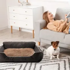 Heynemo Medium Dog Bed with Anti-slip Bottom & Removable Washable Cover, Plush Pet Bed for Dogs and Cats, Cat Couch Bed for Indoor, Outdoor