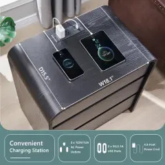 Nightstand with Charging Station, 25" Tall Modern Wood Bedside Table with 3 Storage Drawers, End Table for Bedroom, Living Room