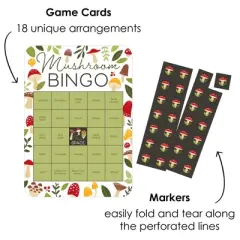 Big Dot of Happiness Wild Mushrooms - Bingo Cards and Markers - Red Toadstool Party Bingo Game - Set of 18