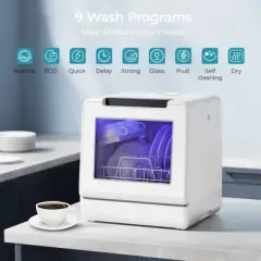 Simzlife Compact Countertop Dishwasher, 8 Washing Programs, 30 dishes at once, Self-Clean, Child Lock, Strong Drying, Portable&Energy Efficient, White