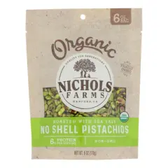 Nichols Farms Pistachio Organic Grade 2 No Shell Roasted Salted - Case of 15 - 6 oz