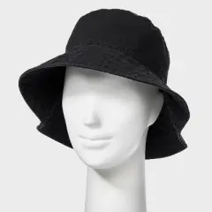Reversible Bucket Hat - Universal Thread&trade; Black: Cotton, Midweight Fabric, Pull-On, Solid Pattern, One Size, Hand Wash