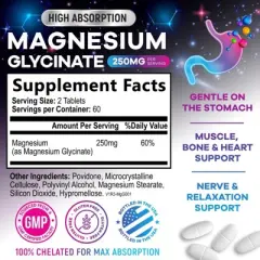 Magnesium Pills Extra Strength Chelated for Ultra Absorption Magnesium Glycinate - 60 Count;120 Count;180 Count;240 Count