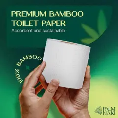 Palm Naki Bamboo Toilet Paper 3-Ply, 300 Sheets/Roll, Strong & Gentle, Tree-Free Septic-Safe