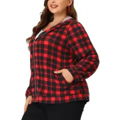 Agnes Orinda Women's Plus Size Casual Plaid Long Sleeve Zip Up Hoodies