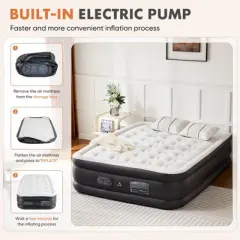 JIONJOY Queen Size Inflatable Elevated Premium Comfort Airbed Air Mattress w/ Built-In Pump, Non-Slip Bottom Design, Portable for Camping