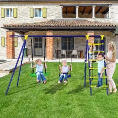 Costway 5-In-1 Outdoor Kids Swing Set W/ Heavy Duty Swing Frame & Ground Stakes Backyard