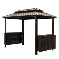6&times;10 FT Hardtop Gazebo, Outdoor Gazebo with Double Galvanized Steel Roof, Patio Grill Canopy with 2 Cabinets and Ceiling Hooks-Coolbibila