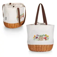 Picnic Time Mandalorian The Child with Flowers Coronado Canvas and Willow Basket Tote with Beige Canvas: Wicker Picnic Set