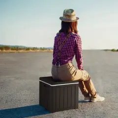 Costway 10 Gallon Ice Cooler w/ Built-in Handles and Detachable Lid Brown\Black