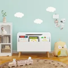 Kumasinova Kids Bookshelf with Front Bookcase(&4 Universal Wheels),Bookshelves with Flip Lid&Safety Hinge,Book Shelves with Toy Chest for Kids Room