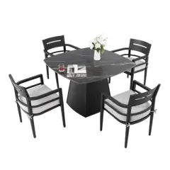 Christopher Knight Home Patio Elsie 5 Piece Aluminum and Sintered Stone Dining Set with Sunbrella Cushions
