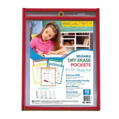 C-Line&reg; Reusable Dry Erase Pockets, Primary Colors, 9 x 12, Pack of 10