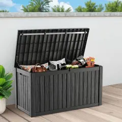 MAYEERTY 150 Gallon Large Capacity Outdoor Deck Box for Patio Furniture Cushions, Pillow with Wheels, Black