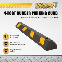 Guardian Parking Stop, 4 Foot Long Flexible Rubber Curb, Highly Visible Accessory with Mounting Holes for Job Sites and Garages, Black/Yellow