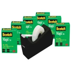 Scotch 810 Magic Tape with Desktop Dispenser, 0.75 x 1000 Inch, Matte Clear, Set of 7