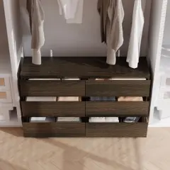 FUFU&GAGA Dark Wood Dresser With 6 Drawers Storage Cabinet Chest TV Stand Entertainment Chest