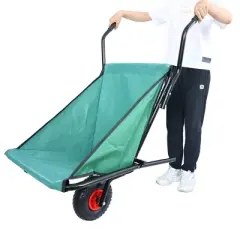 Collapsible Wheelbarrow 176 lbs Folding Yard Garden Wheelbarrow Foldable Lightweight Gardening Heavy Duty Oxford Cloth Green Lawn Cart for Grass