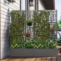 PexFix 72 in. H x 35 in. W Gray Metal Rectangle Wall Planter Box with Trellis for Climbing Plants