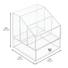 Clarity Cosmetic Palette Organizer with Drawer for Vanity or Cabinet to Hold Makeup, Beauty Products, Hair Accessories - 3 Compartments - Clear