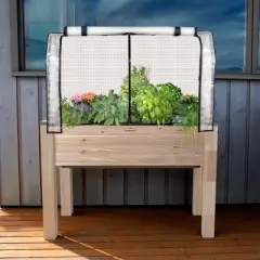 CedarCraft Self-Watering Cedar Planter Rectangular Outdoor Garden Bed Includes Greenhouse & Bug Cover Natural 23"x49"x30": Elevated