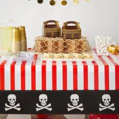 Juvale 3 Pack Plastic Pirate Tablecloth for Kids Birthday, Halloween Party Decorations, 54x108 In