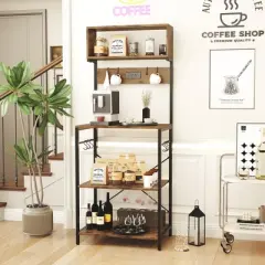 Costway Kitchen Bakers Rack 5-Tier Coffee Bar Station with Power Outlet Storage Hutch Open Shelves