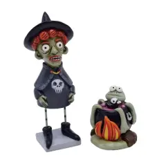 Transpac Resin Witch and Cauldron Figurine Set of 2 Halloween Decorative Objects for Indoor Tabletop Decor and Gifts