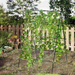 Costway Cucumber Trellis for Plant Climbing Foldable Garden Tunnel Trellis with Plastic Coated Tube