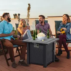 28" Square Propane Fire Pit Table, 50,000 BTU Steel Outdoor Heater with Lava Rocks, Gray