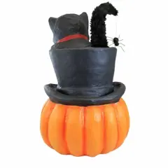 Bethany Lowe 21.0 Inch Top Hat Surprise Jack O' Lantern Halloween Figurine , Lightweight Halloween Decor Halloween Black Cat (1PC)