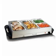 MegaChef Buffet Server & Food Warmer With 4 Sectional Trays: Stainless Steel Slow Cooker, Portable Dip Warmer, 300W