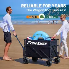 Acoinel Collapsible Outdoor Utility Wagon, Beach Wagon for Sand with Big Wheels, Camping Portable Cart, Heavy Duty 480 lbs/500 lbs