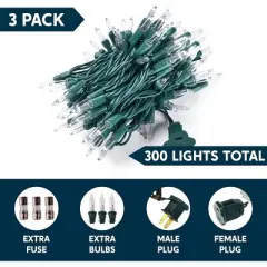 Joyfy 300(3x100) Counts 67.5FT Christmas String Lights Outdoor, Christmas Tree Lights with Green Wire for Holiday Event Wedding Party Decorations