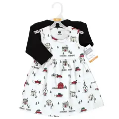 Hudson Baby Baby Girls Cotton Dress and Cardigan Set, Christmas Scene