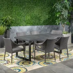 Christopher Knight Home Lecanto Outdoor Acacia Wood and Wicker 7 Piece Dining Set