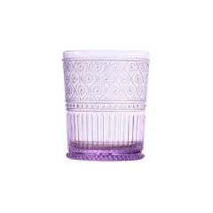 Godinger Silver Set of 4 Claro Acrylic Double Old Fashion Glasses Lavender: 12 oz Drinkware, Hand Wash, Purple, 4.13" Height