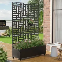 PexFix 72 in. x 47 in. Outdoor Metal Raised Garden Bed with Trellis Planter Box for Climbing Plants Drainage Holes and Privacy Screen Black in Street