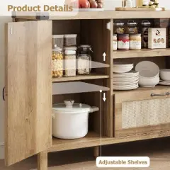 Jojoka Rattan Sideboard Buffet Cabinet,Farmhouse Kitchen Storage Cabinet,Boho Buffet Table Wooden Coffee Bar Cabinet,Brown