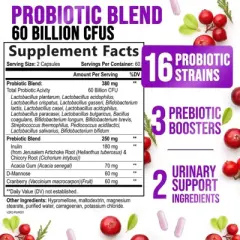 Probiotics for Women 60 Billion CFU - 16 Strains, Vaginal pH Health & Immune Support, Prebiotics & Cranberry - 120 Capsules By Nature's Nutrition