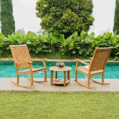 Cambridge Casual 3pc Marrakesh Teak Wood Outdoor Patio Small Spaces Rocker Conversation Set
