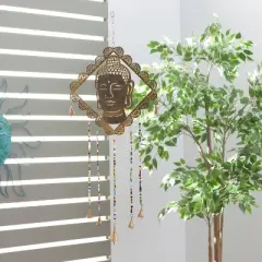 30" x 14" Eclectic Metal Buddha Windchime with Beaded Strands Gold - Olivia & May