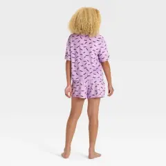 Girls' Halloween Bats Short Sleeve Button-Down Pajama Set - art class&trade; Purple