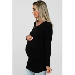 PinkBlush Black Soft Knit Ruched Maternity Top