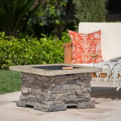 Christopher Knight Home Corporal Outdoor Lightweight Concrete Wood Burning Square Fire Pit, Light Gray and Multicolored