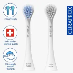Curaprox Hydrosonic Sensitive Duo Brush Heads, 2-Pack for Gentle Gum Care and Precision Cleaning