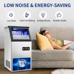 SOZT 14.2in.Commercial Ice Maker 120 lb./24 H Stainless Steel Freestanding Ice Maker Machine with Full Cube Production